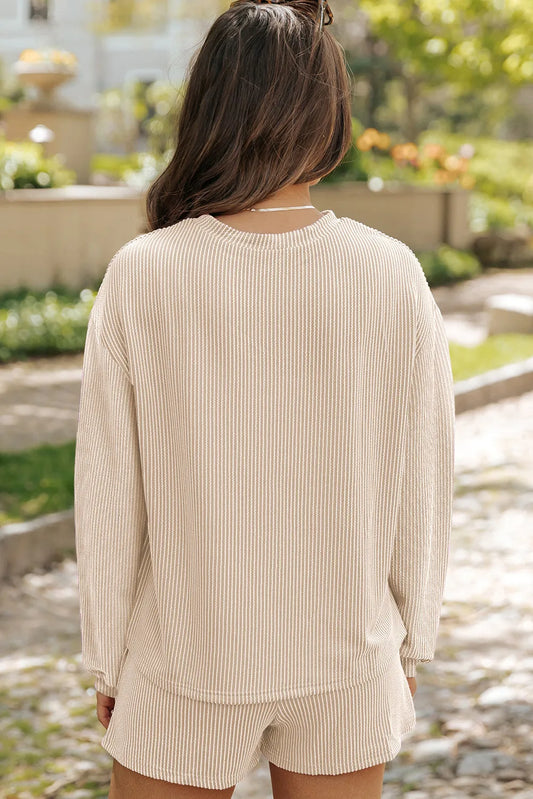 Round Neck Long Sleeve Top and Shorts Set - ClassiQ