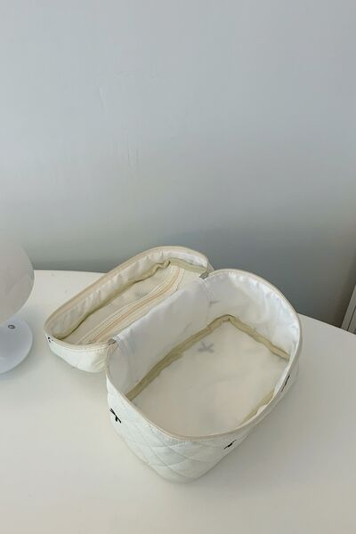 Bow Embroidered Quilted Storage Bag with Zip