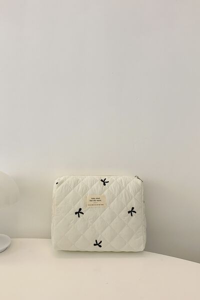 Bow Embroidered Quilted Storage Bag