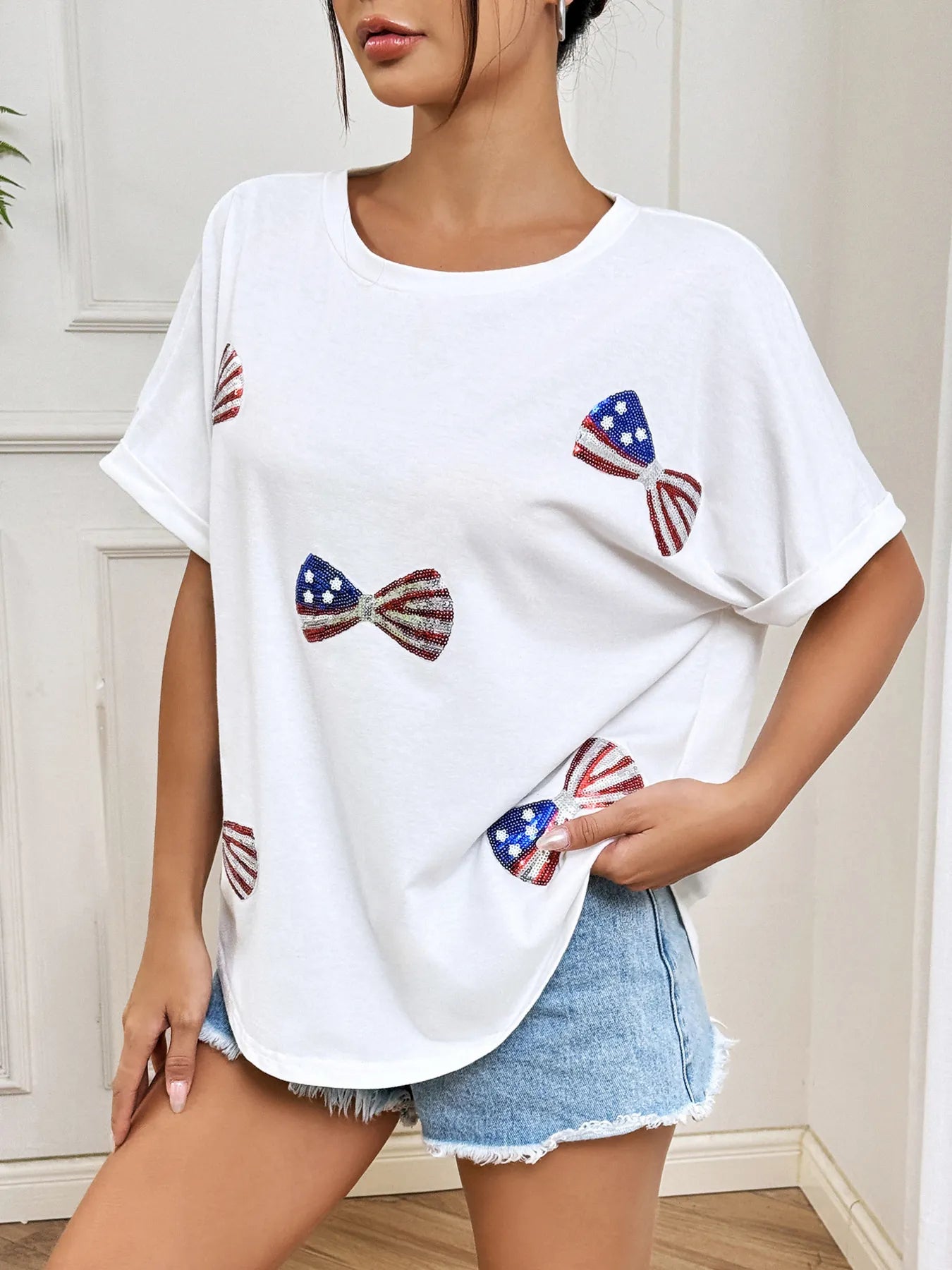 Bow Oversized Round Neck T-Shirt