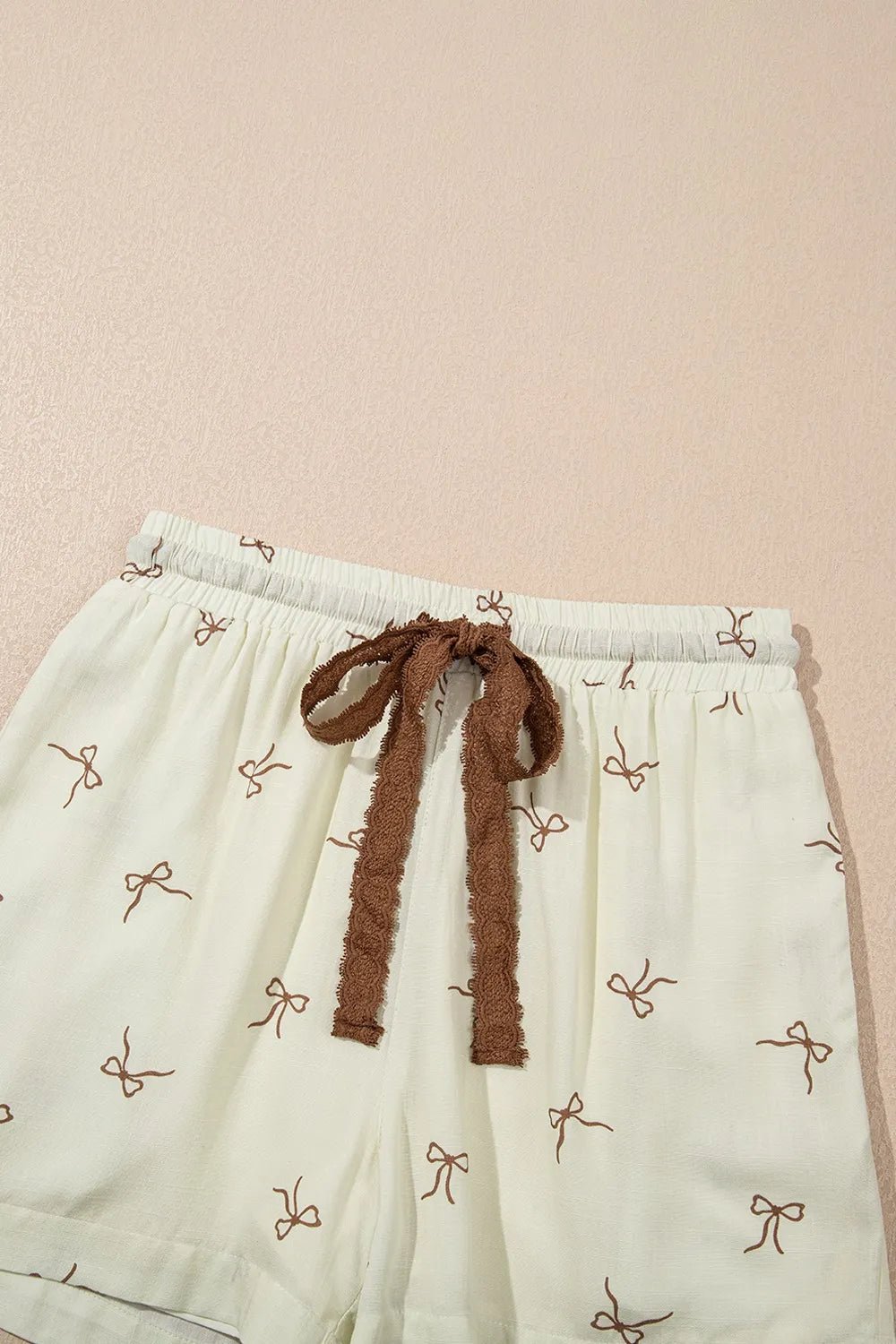 Bow Print Lace Drawstring Casual Shorts
