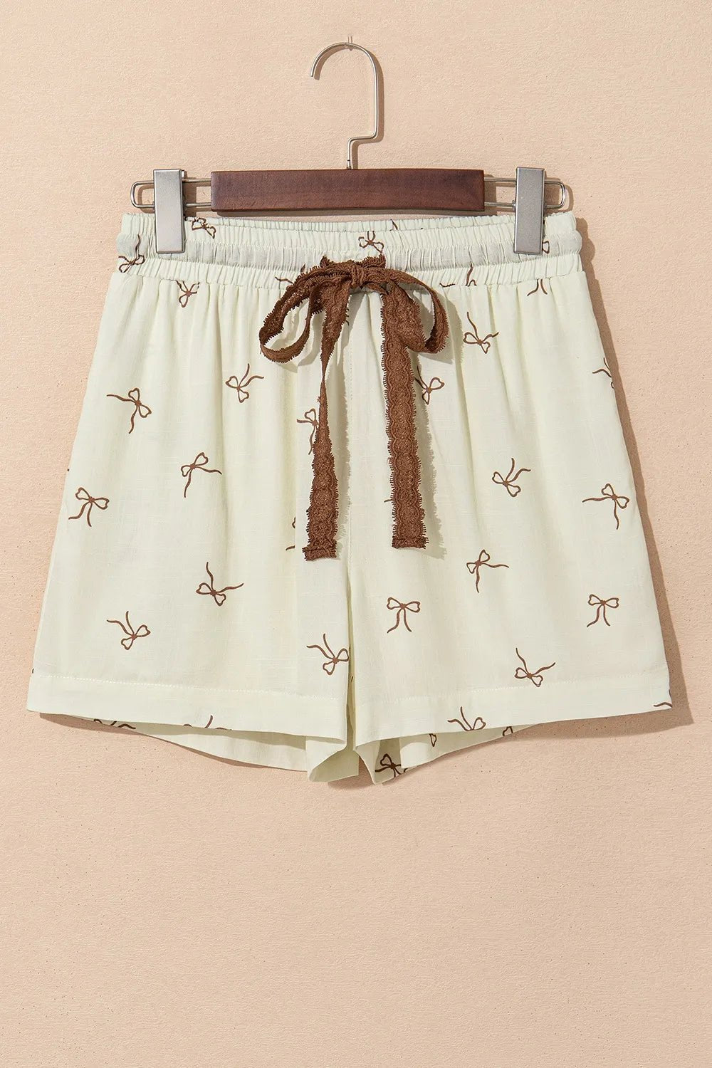 Bow Print Lace Drawstring Casual Shorts