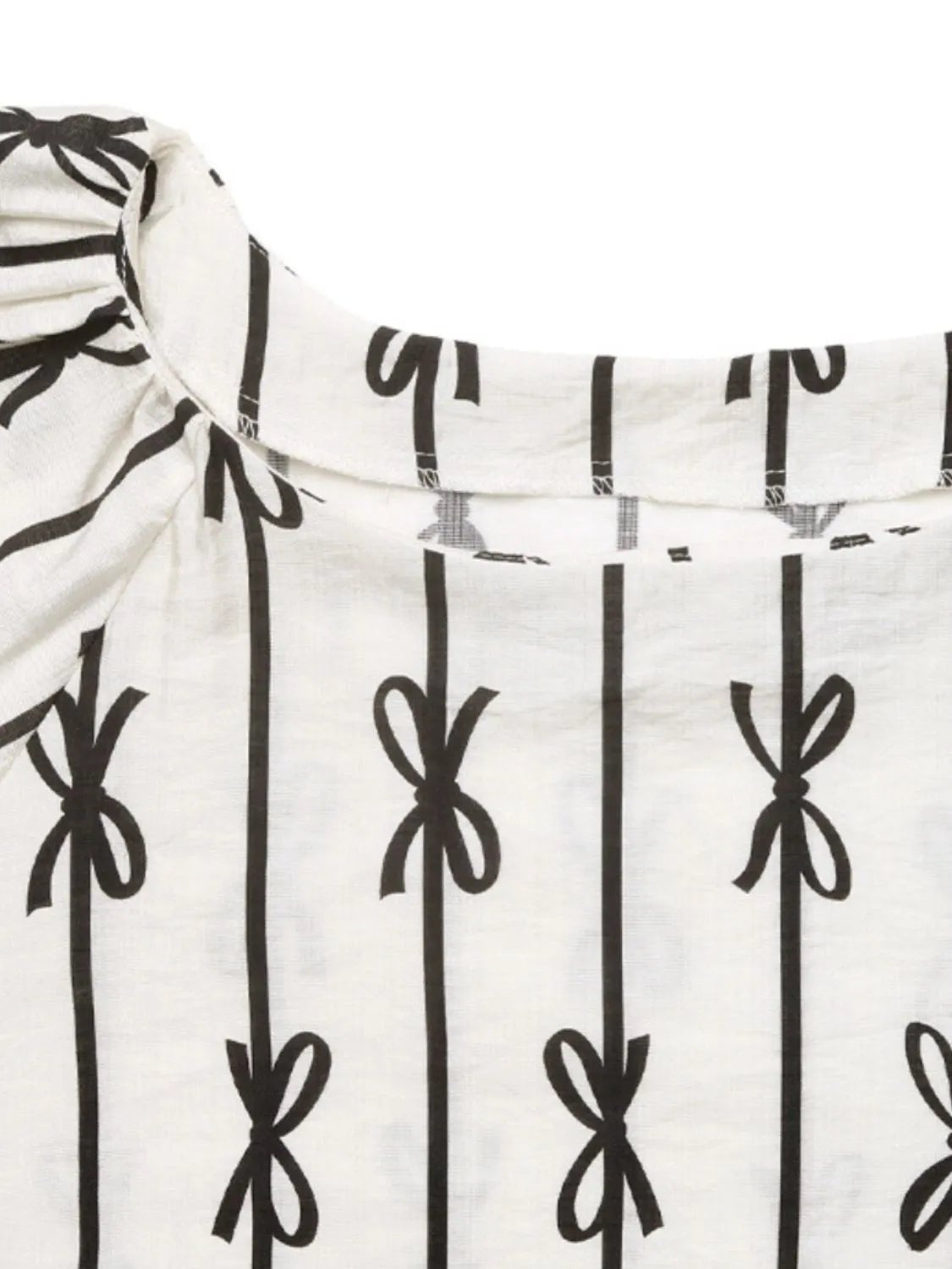 Bow Print Puff Sleeve Casual Blouse