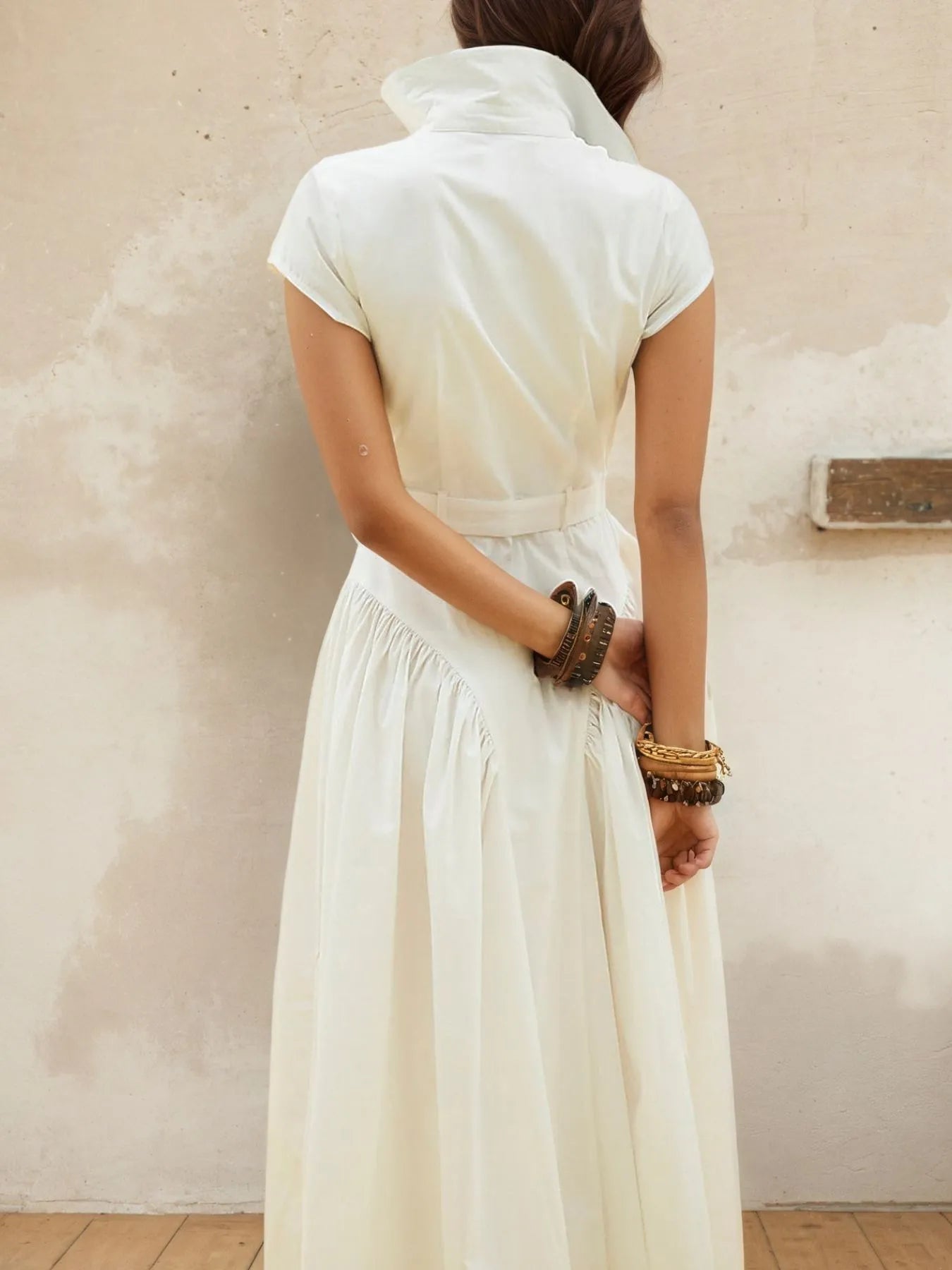 Button - Front Cap Sleeve Midi Shirt Dress