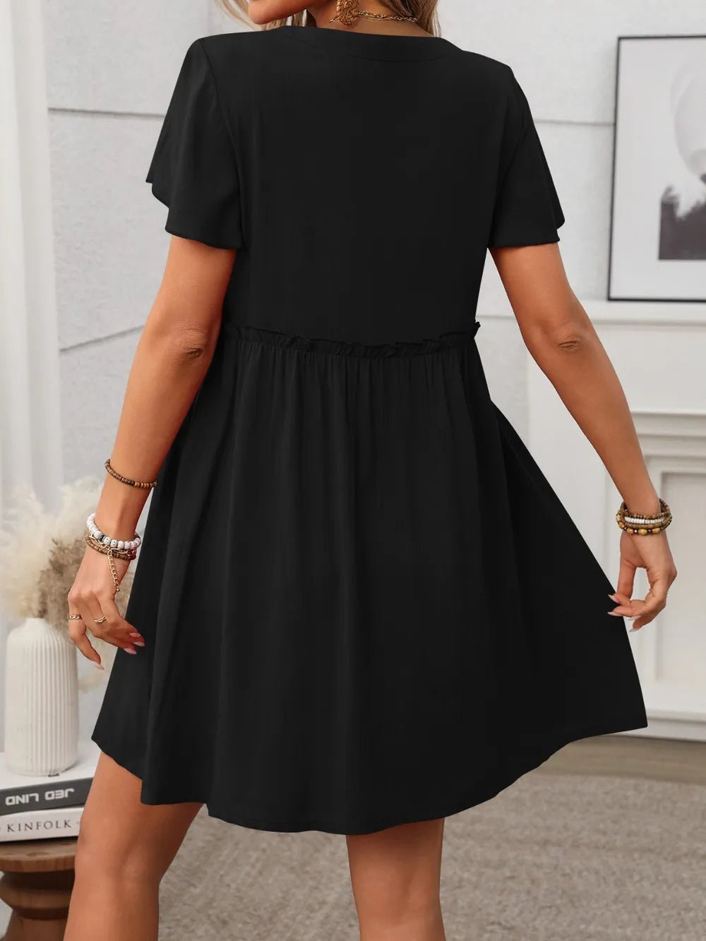Button Front Flutter Sleeve Dress