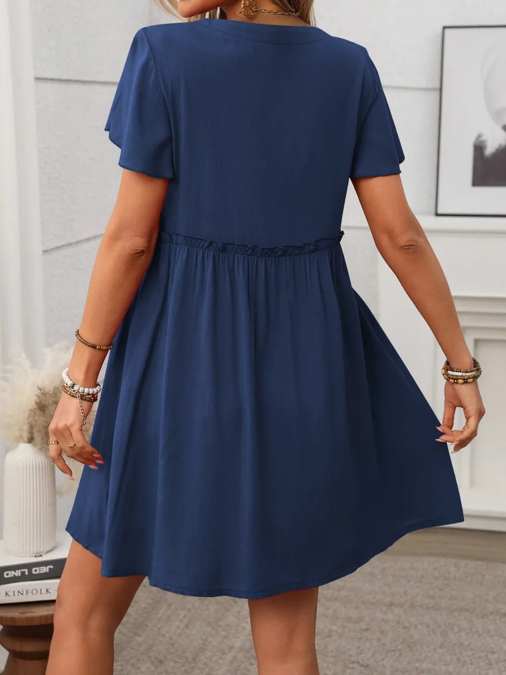 Button Front Flutter Sleeve Dress