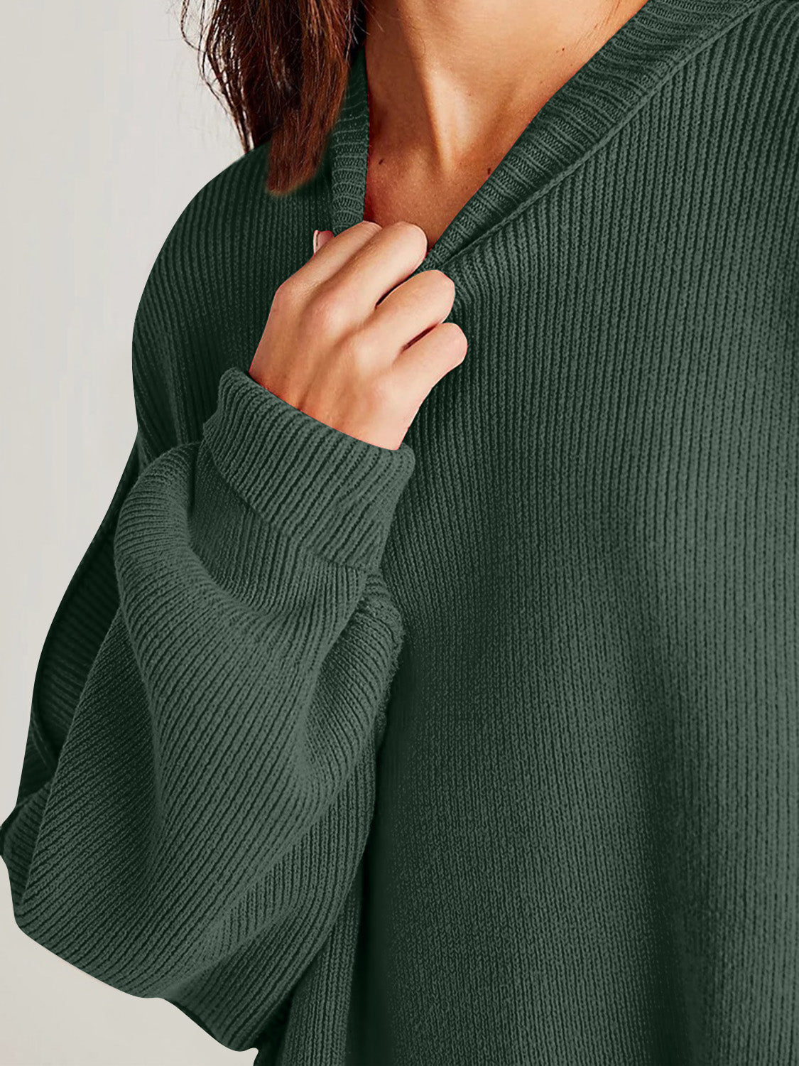Double Take Side Slit Round Neck Long Sleeve Sweater - ClassiQ