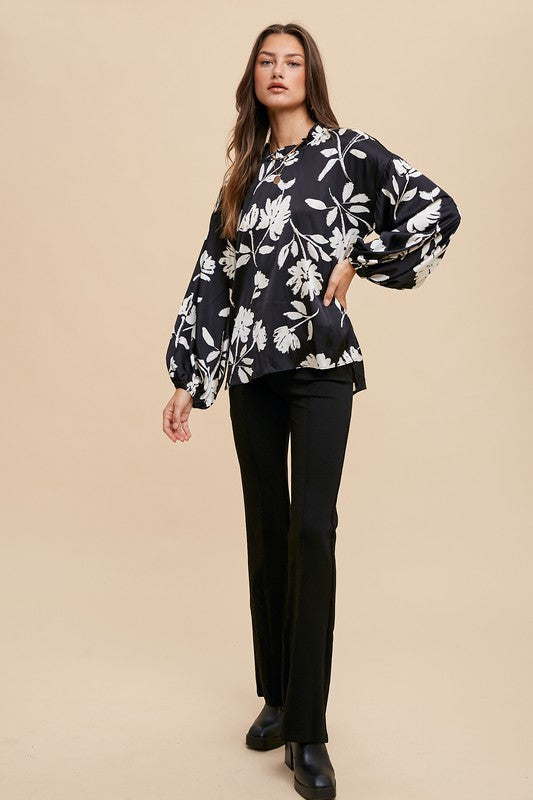 Annie Wear Frill Printed Balloon Sleeve Blouse - ClassiQ