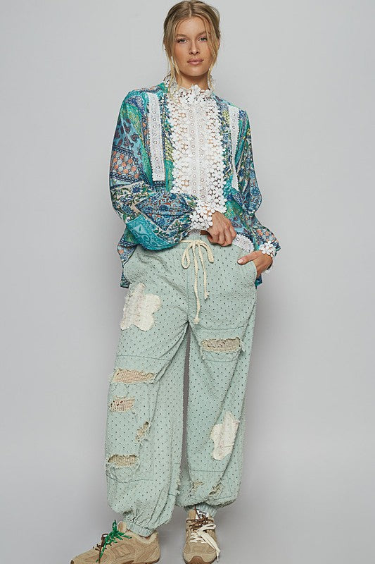 POL Lace Detail Printed Button Down Shirt - Classique Collection