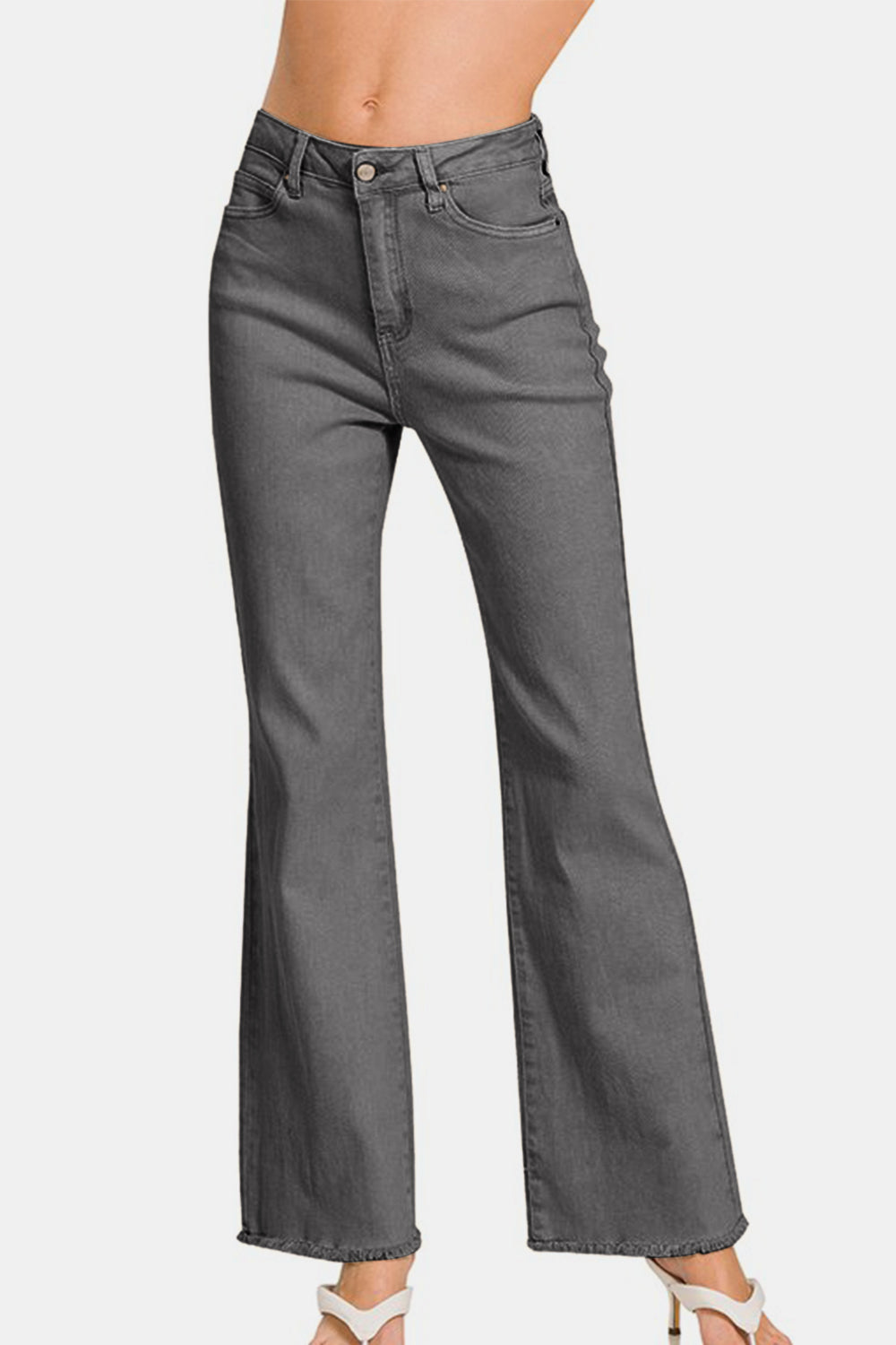 Zenana Acid Washed Frayed Hem Bootcut Jeans - Classique Collection
