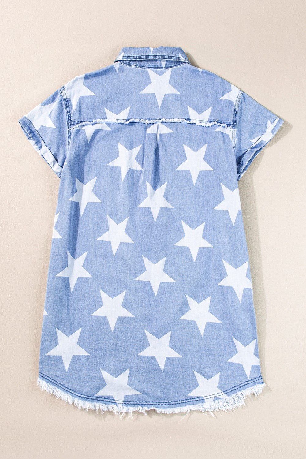 Raw Hem Star Short Sleeve Denim Dress - Classique Collection