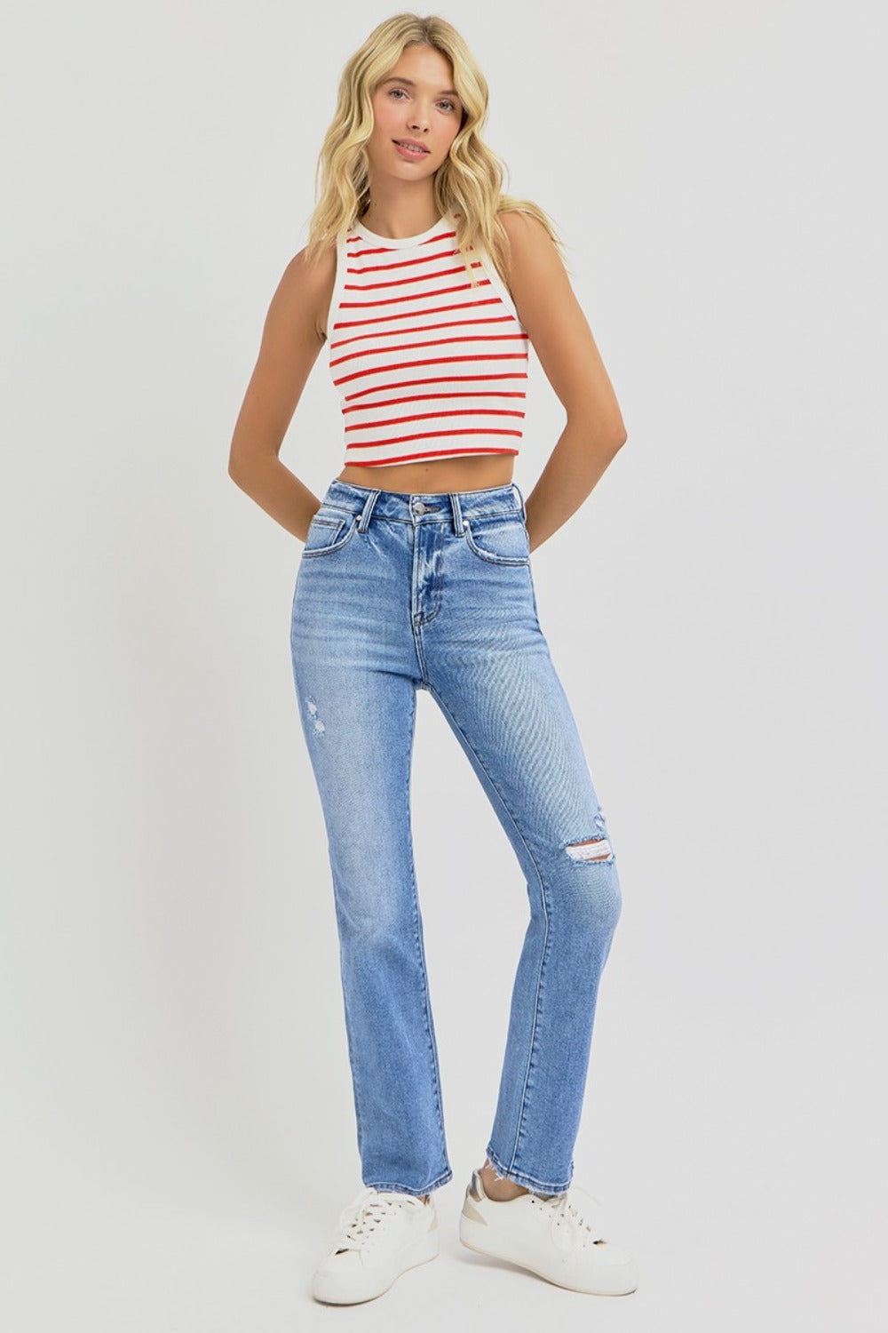 RISEN Full Size Distressed High-Rise Ankle Straight Jeans - Classique Collection