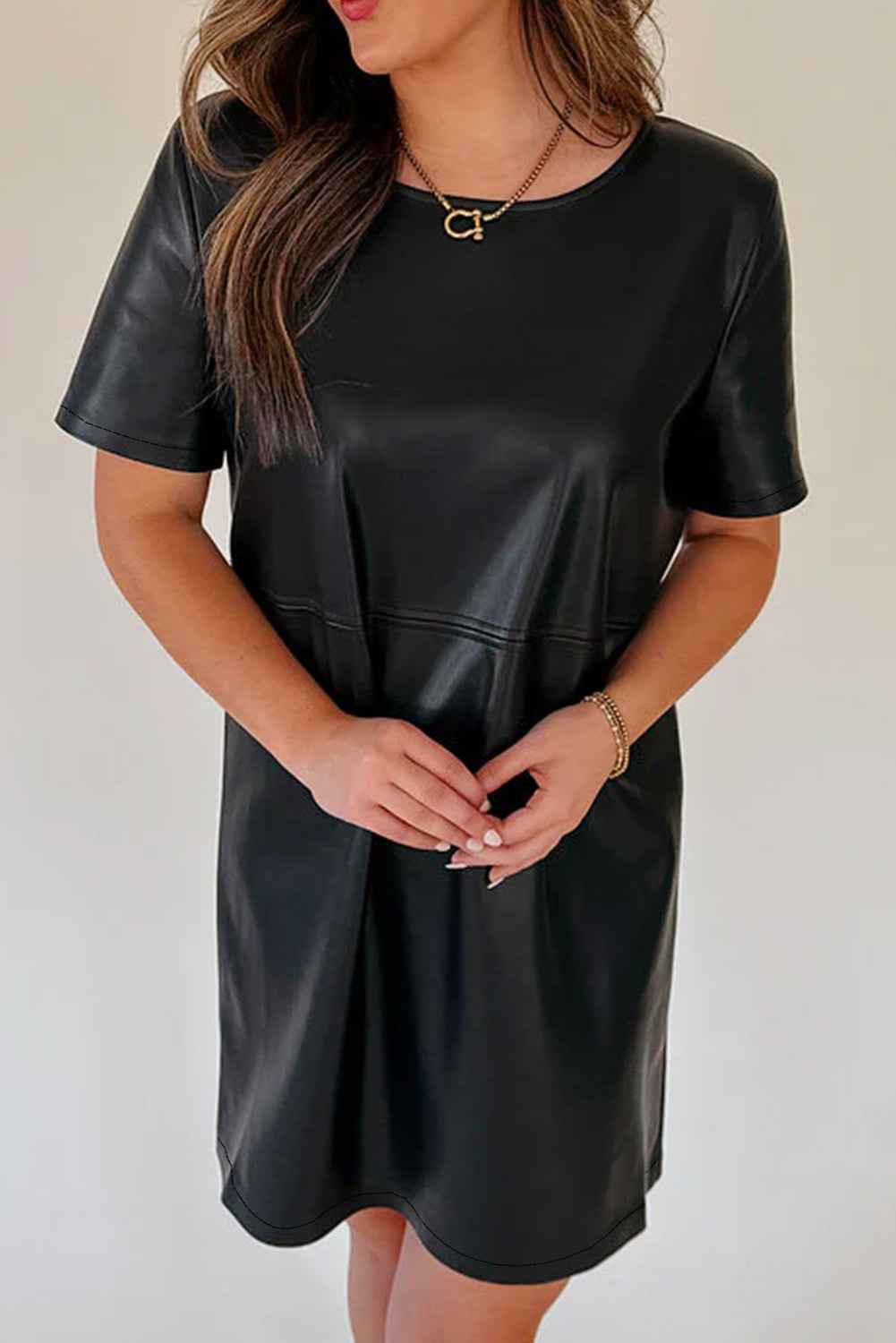 Round Neck Short Sleeve Mini Dress - ClassiQ