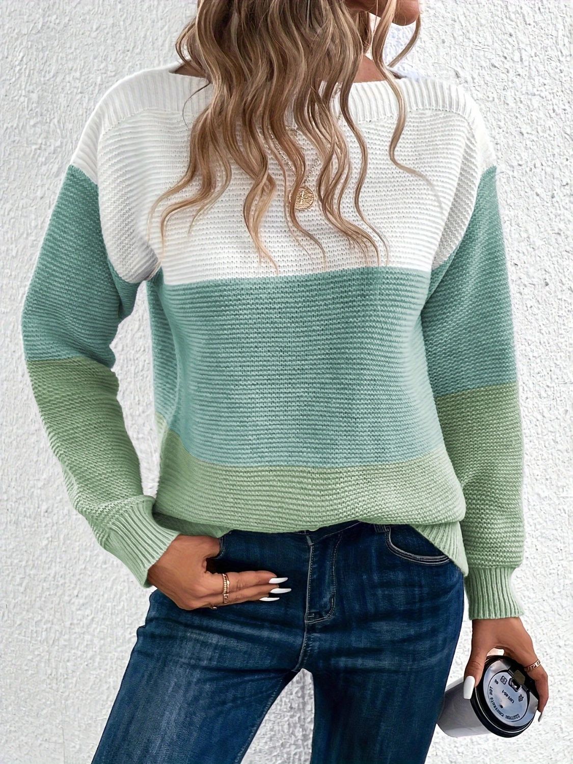 Color Block Boat Neck Sweater - ClassiQ