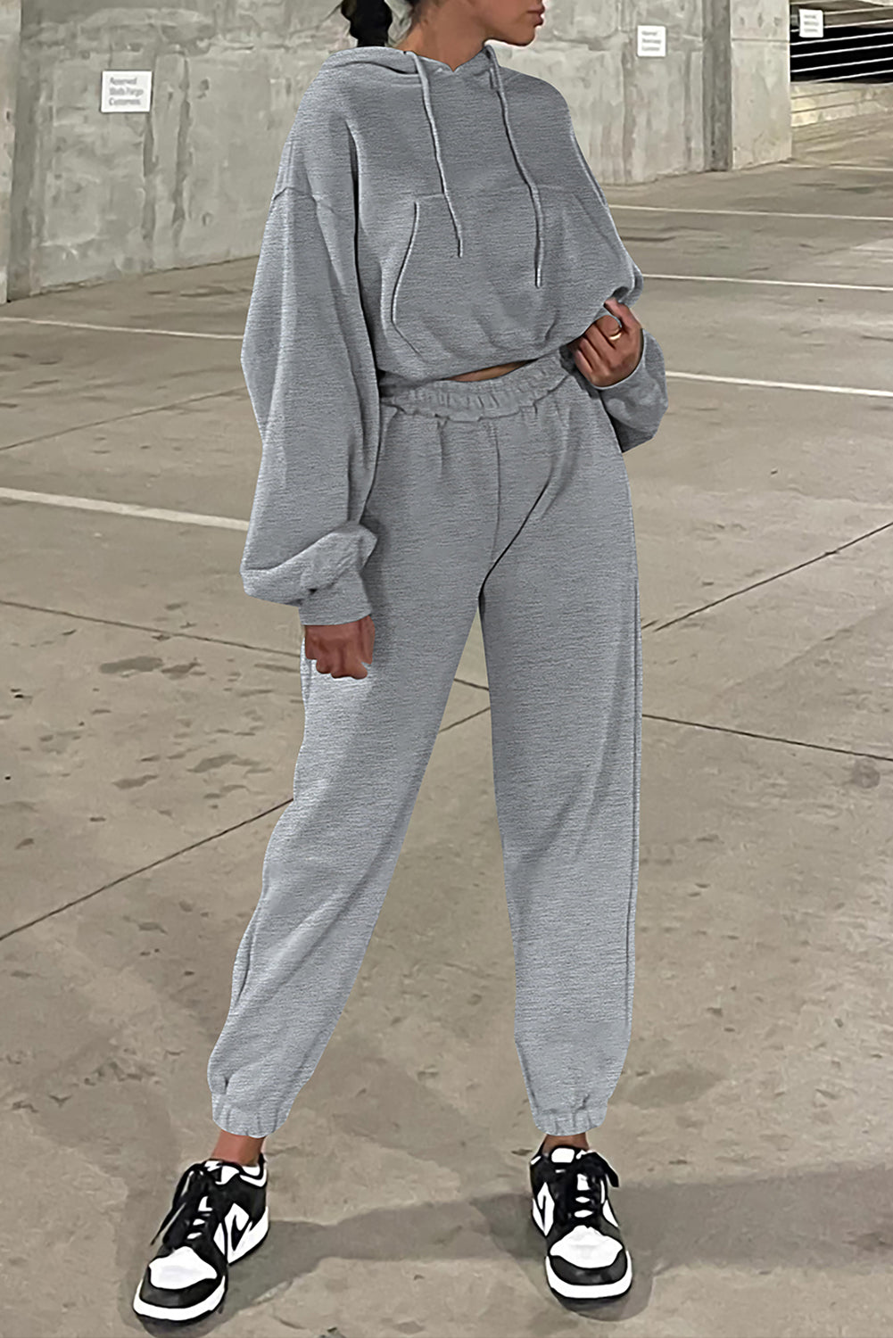 Gray Solid Drop Shoulder Hoodie and Joggers Activewear Set ClassiQ