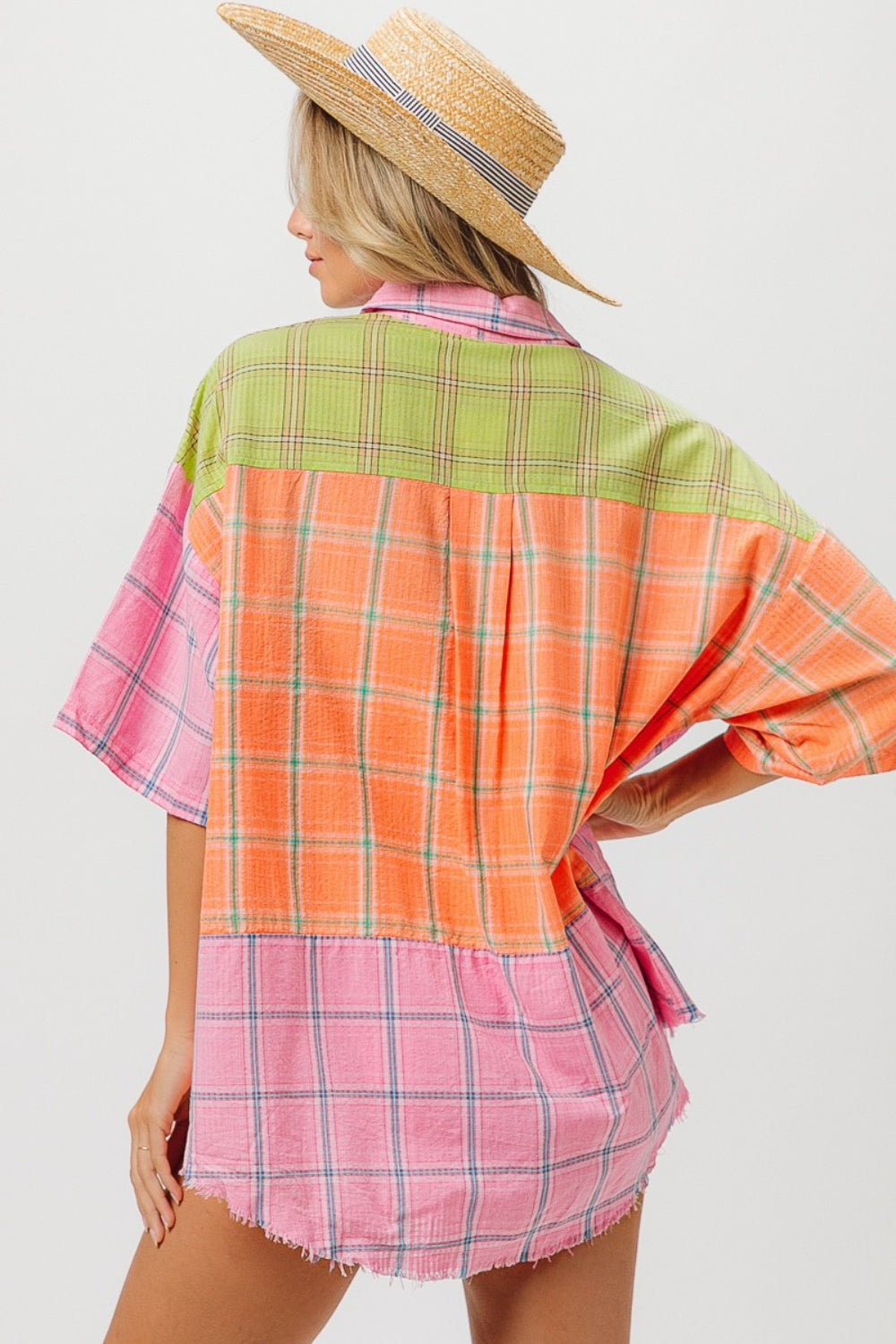 BiBi Plaid Collared Neck Half Sleeve Shirt - Classique Collection