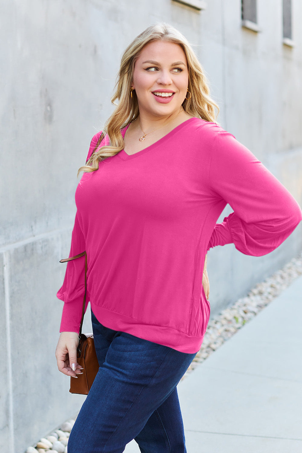 Basic Bae Full Size V-Neck Lantern Sleeve Top - Classique Collection
