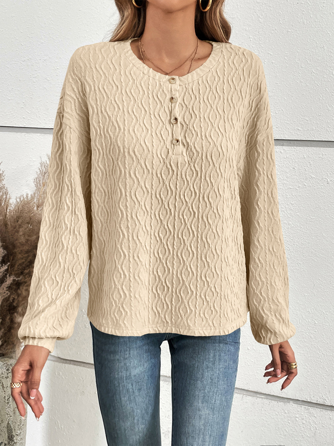 Ivy Lane Half Button Long Sleeve Top - ClassiQ