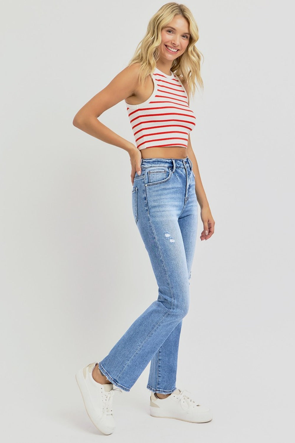 RISEN Full Size Distressed High-Rise Ankle Straight Jeans - Classique Collection