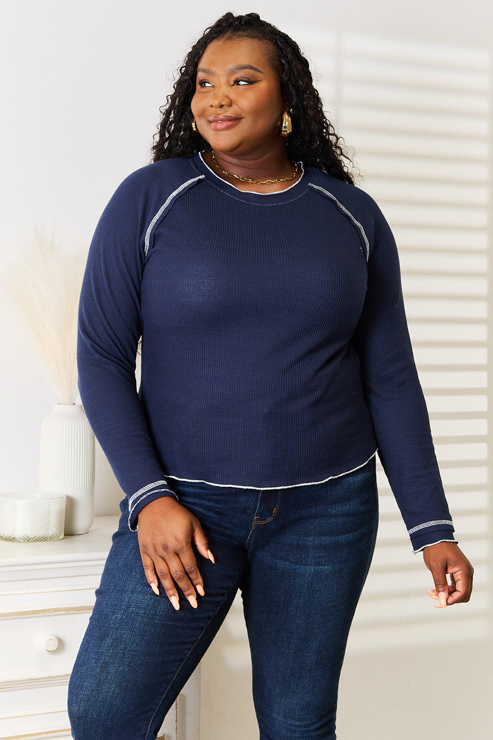 Basic Bae Long Raglan Sleeve Round Neck Top - Classique Collection