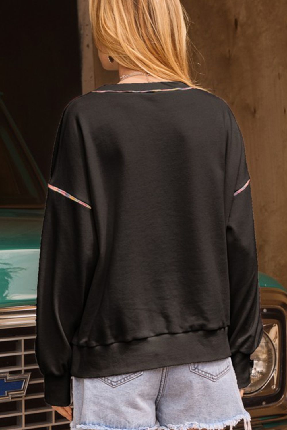 Valentine’s Day Rhinestone Heart Round Neck Long Sleeve Sweatshirt - Classique Collection