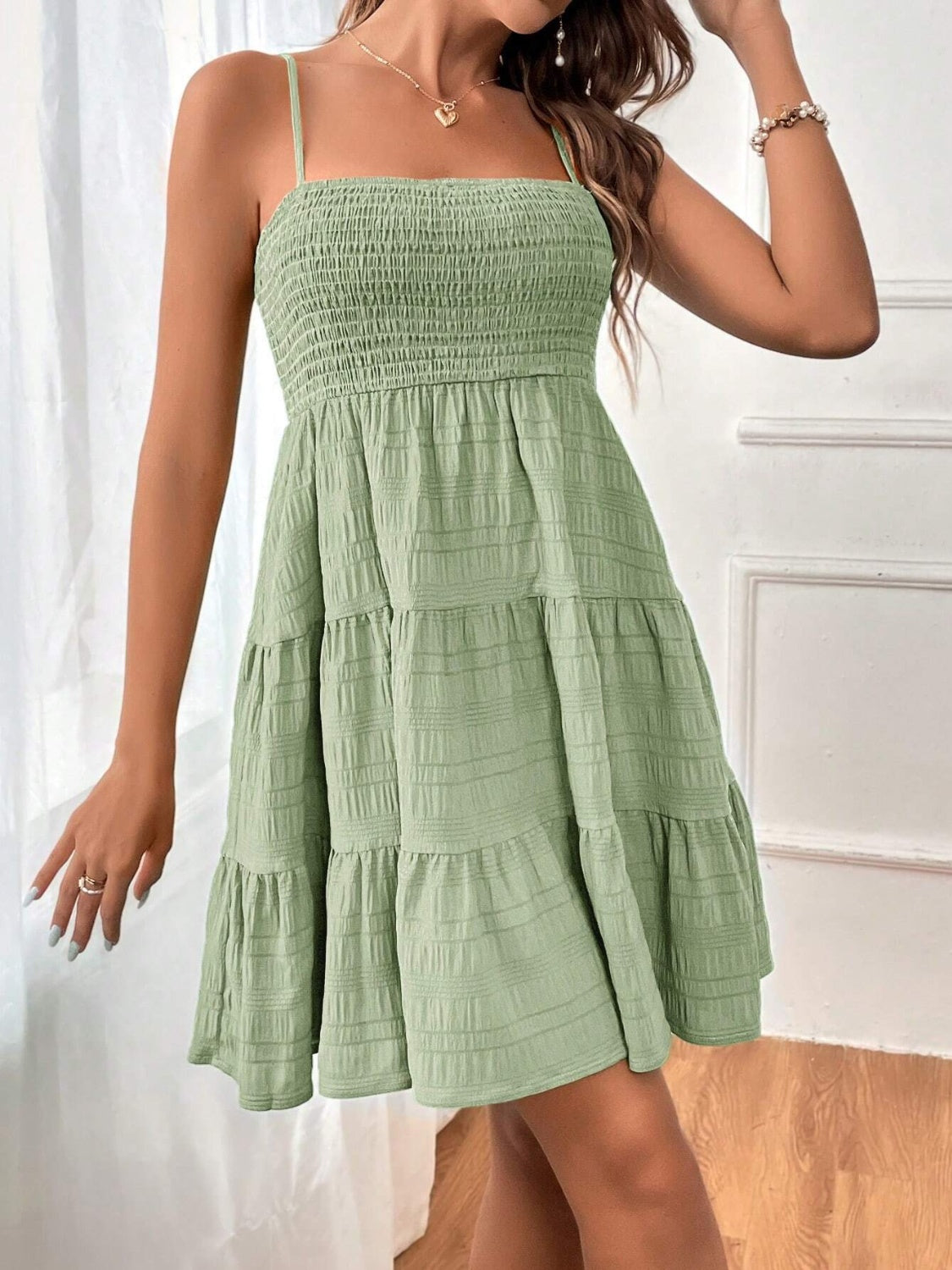 Smocked Tiered Sleeveless Mini Dress - Classique Collection