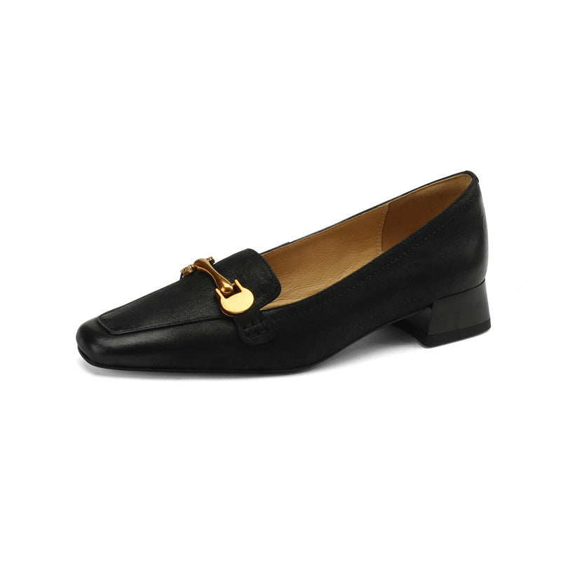 Spring And Autumn New Retro Square Toe Leather Shoes For Women ClassiQ