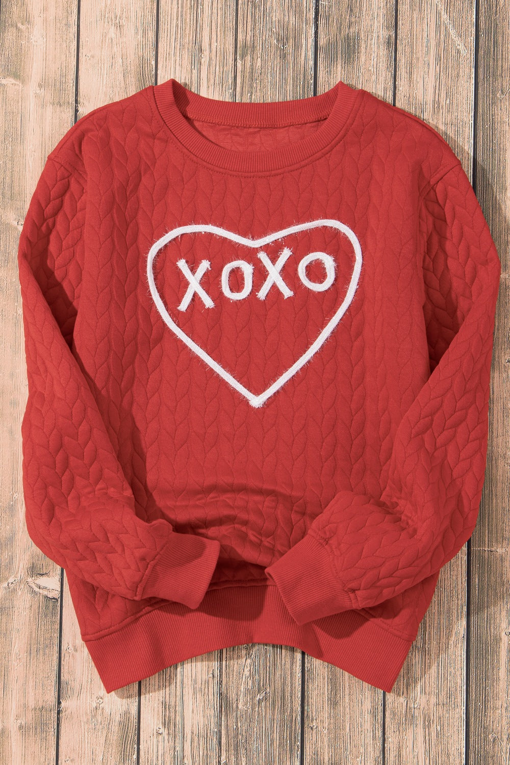 XOXO Heart Round Neck Dropped Shoulder Sweatshirt - ClassiQ