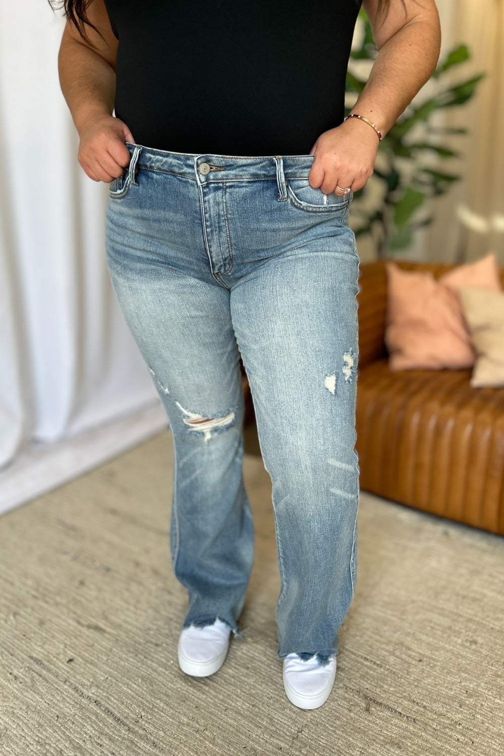 Judy Blue Full Size Medium Rise Tummy Control Destroy Flare - Classique Collection