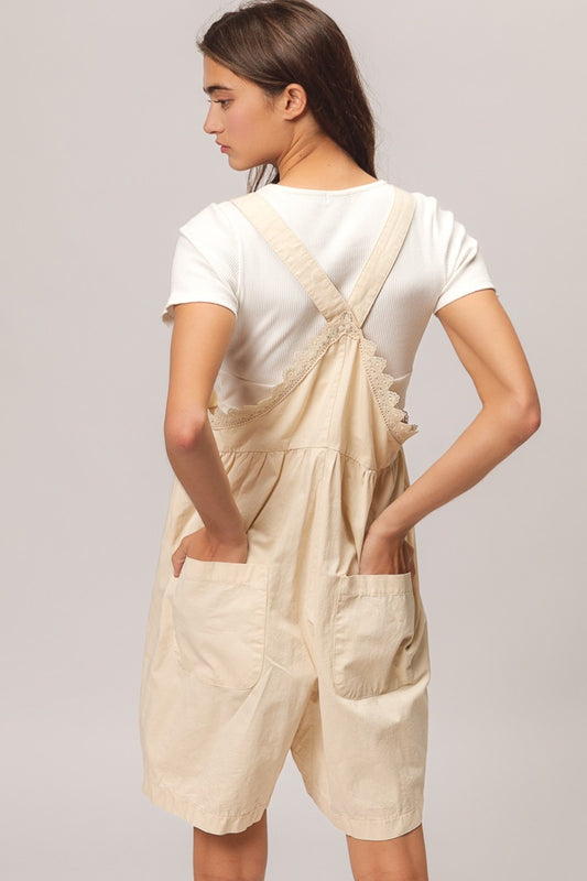 BiBi Back Patch Pocket Lace Trim Rompers - Classique Collection