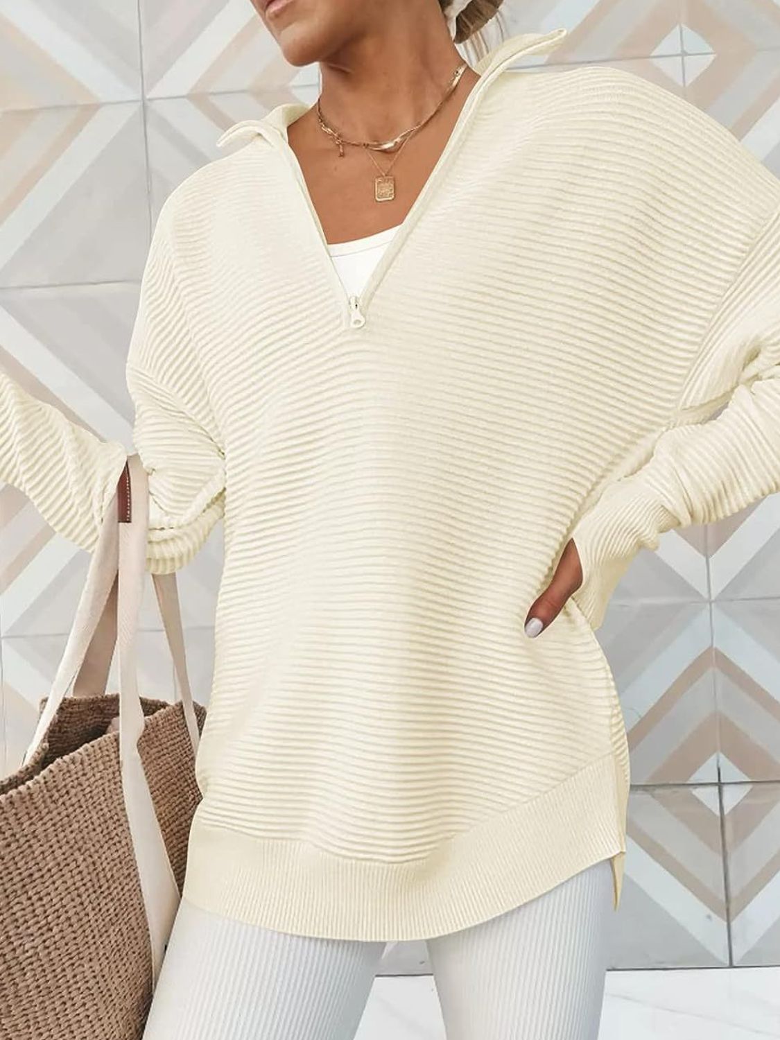 Half Zip Long Sleeve Knit Top - ClassiQ