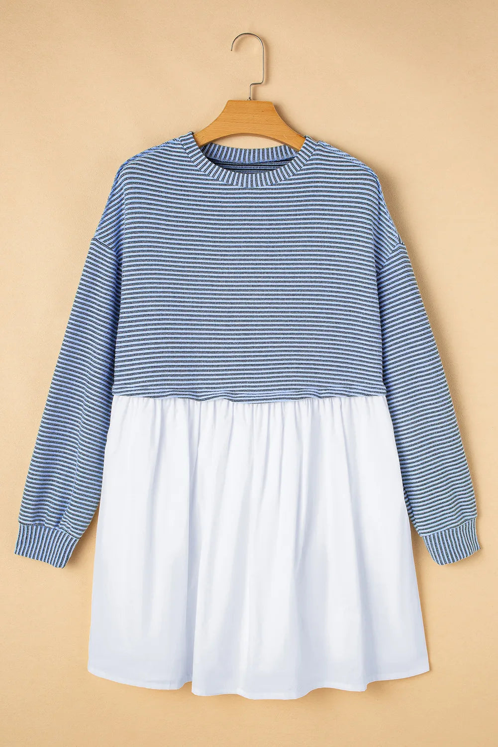 Striped Round Neck Long Sleeve Mini Dress - Classique Collection