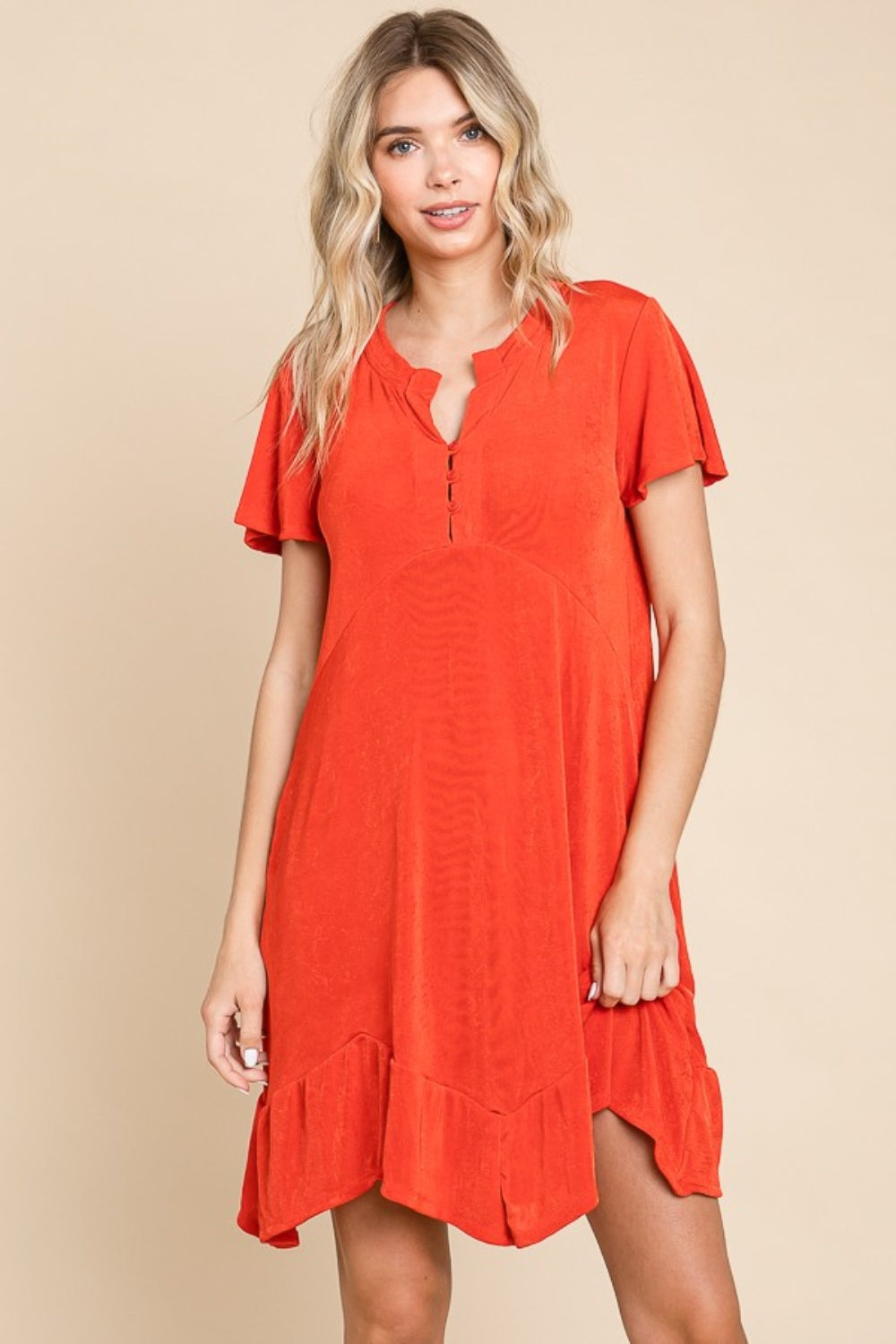Culture Code Full Size Short Sleeve Ruffled Asymmetric Hem Dress - Classique Collection