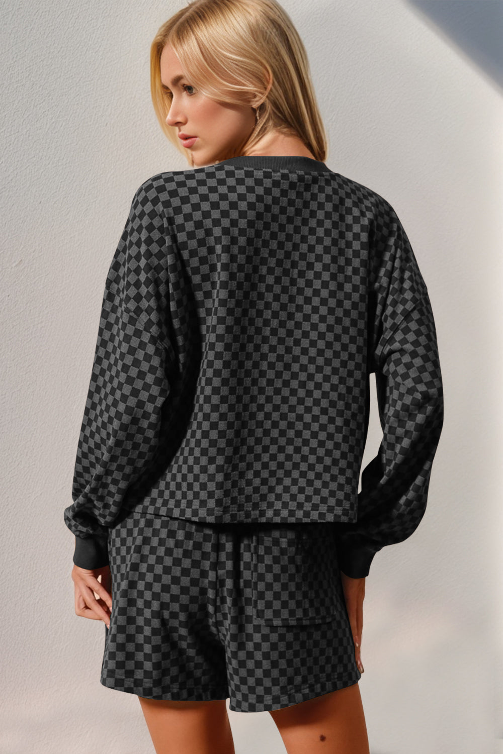 Double Take Checkered Half Button Top and Shorts Set - ClassiQ