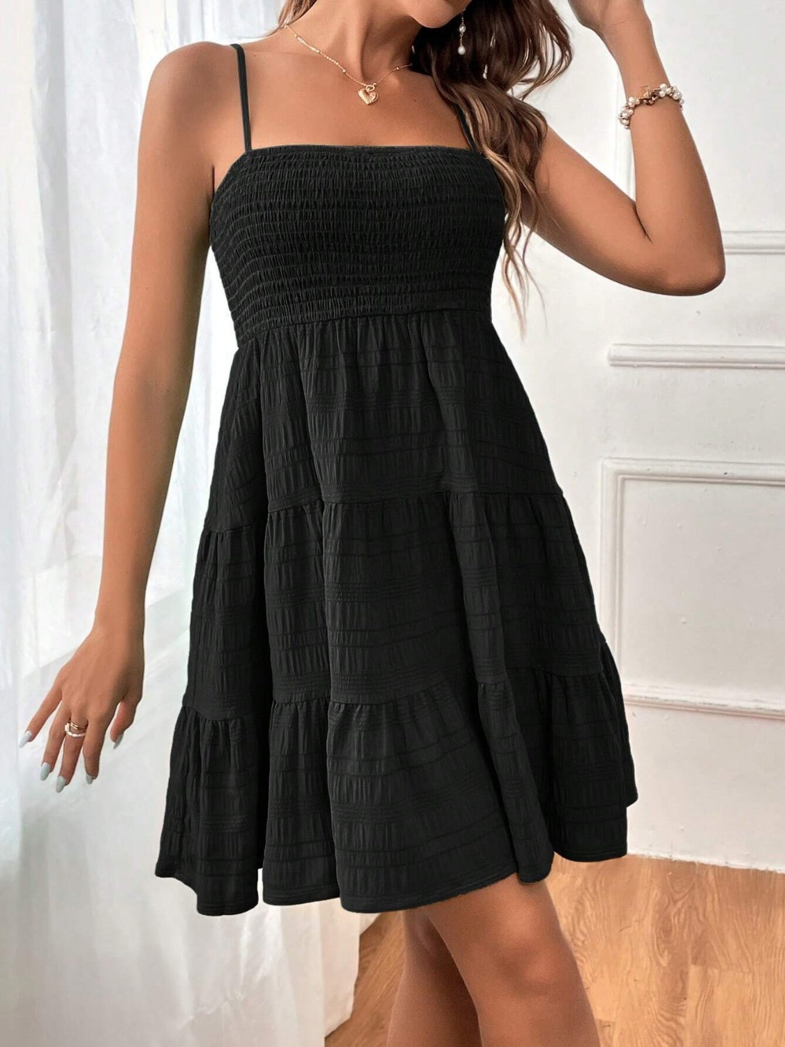 Smocked Tiered Sleeveless Mini Dress - Classique Collection