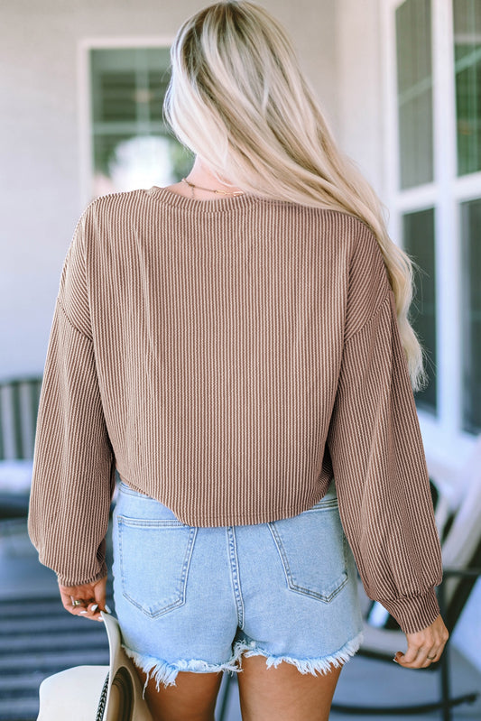 Round Neck Drop Shoulder Long Sleeve Top - Classique Collection