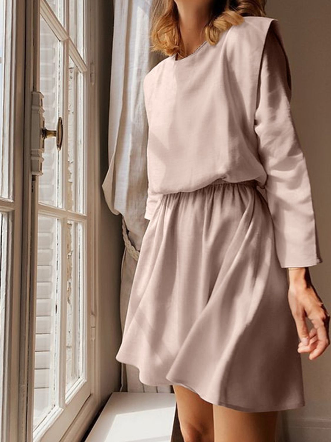 Round Neck Long Sleeve Mini Dress - Classique Collection