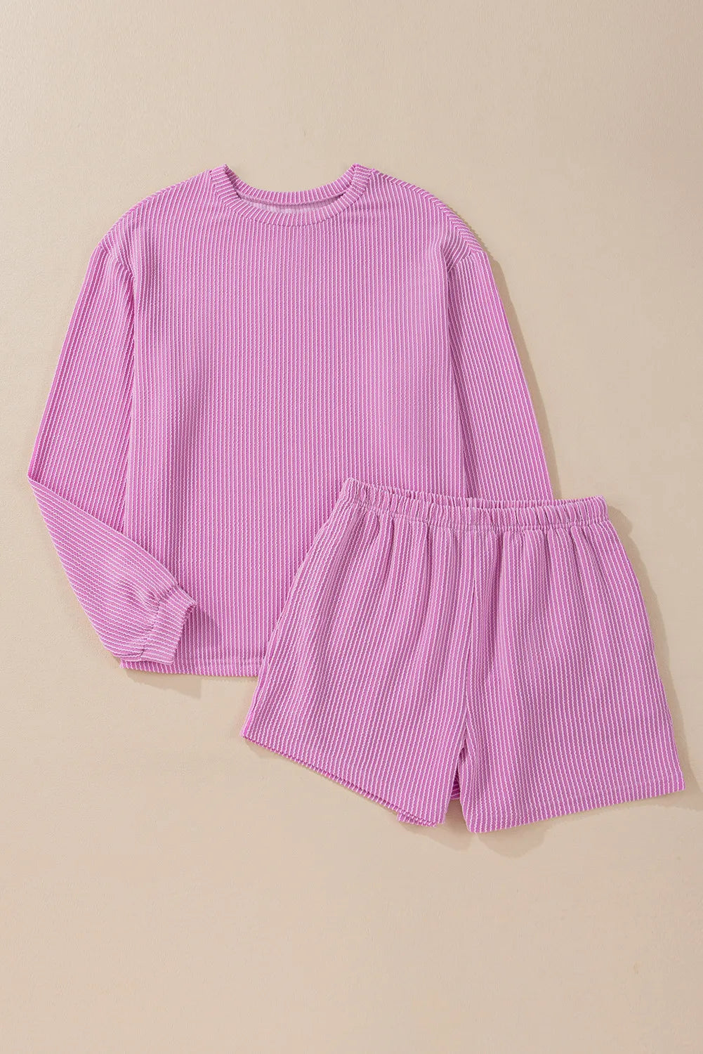 Round Neck Long Sleeve Top and Shorts Set - ClassiQ
