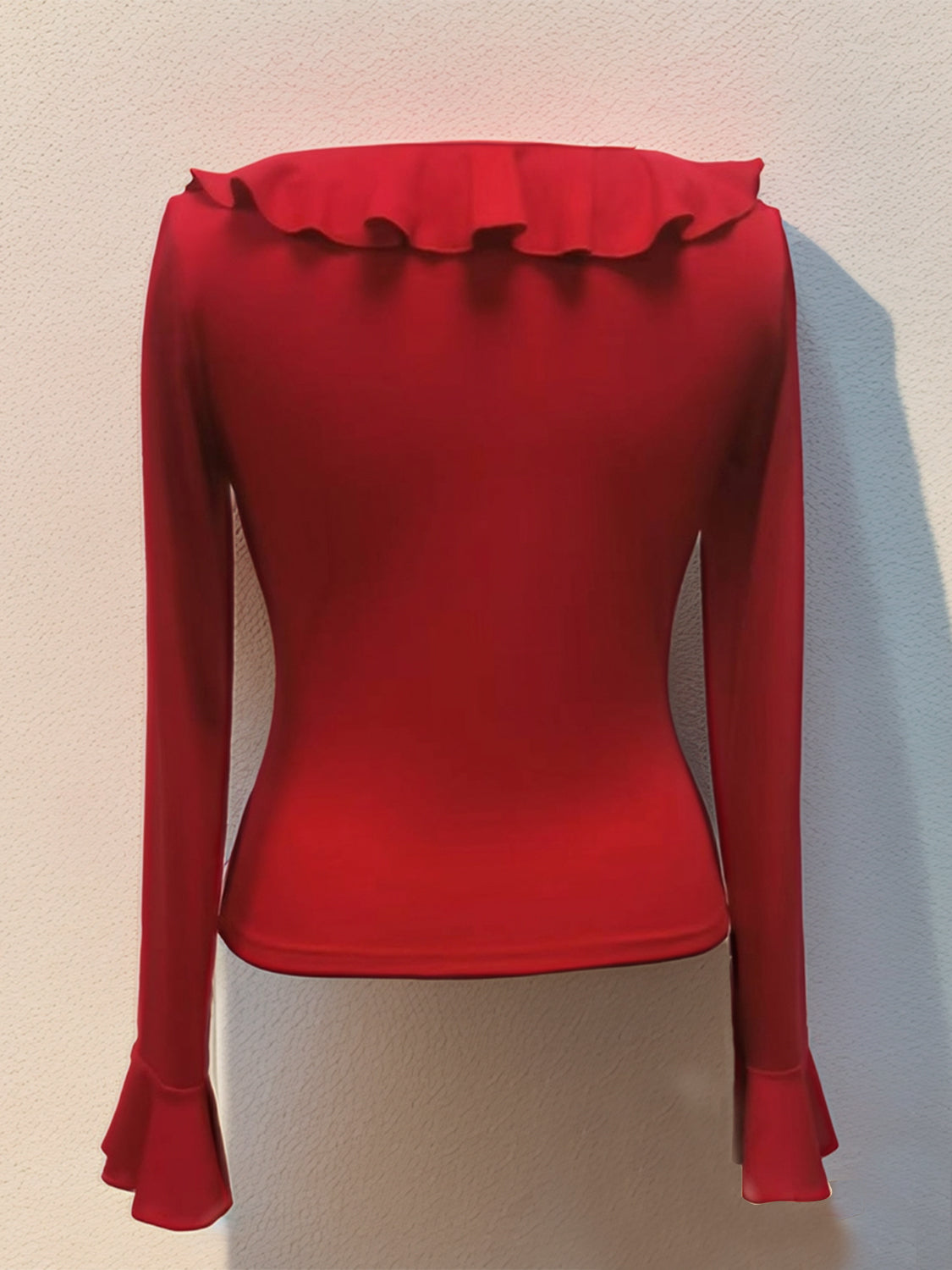 Ruffled V-Neck Long Sleeve T-Shirt - Classique Collection