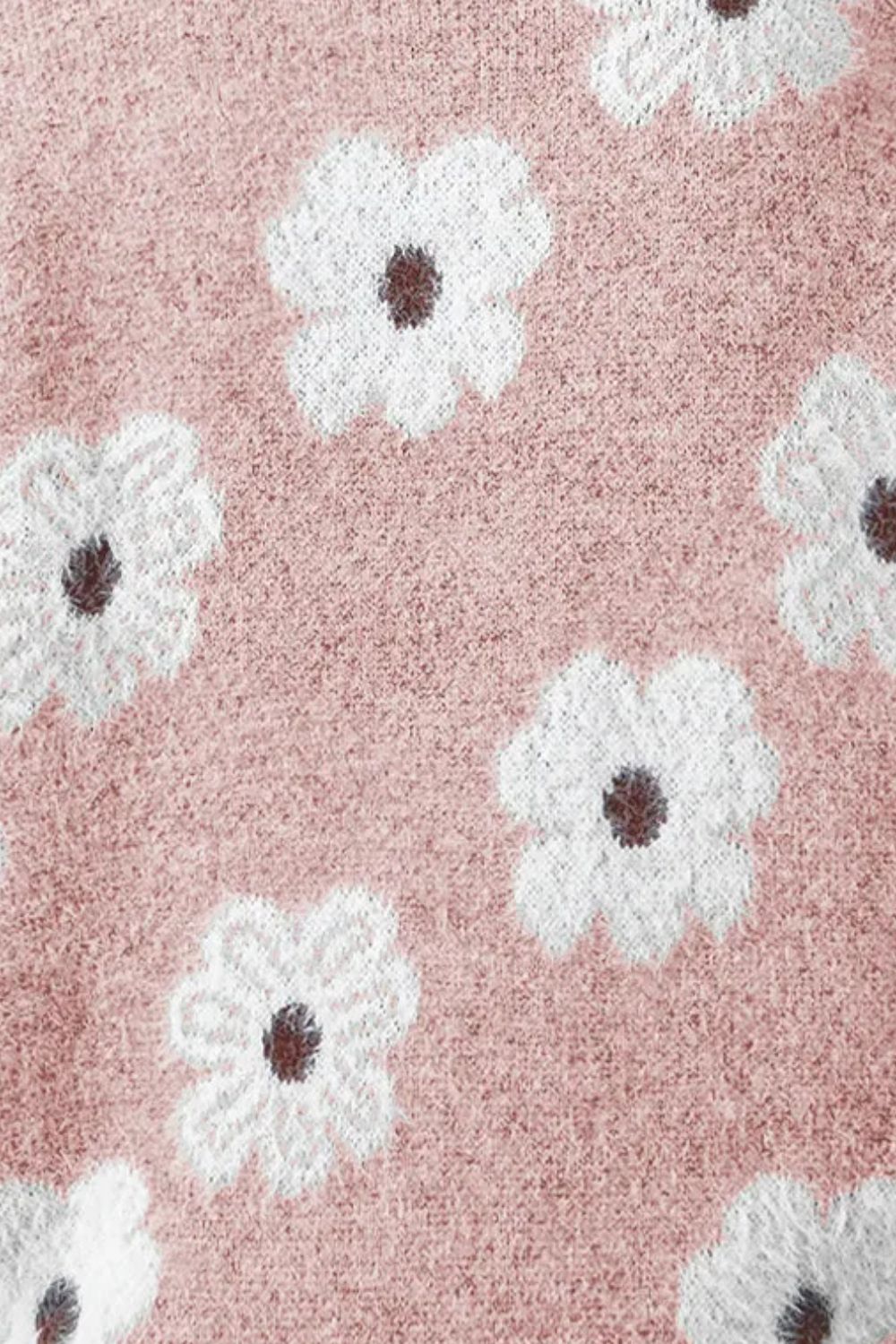 Flower Half Zip Long Sleeve Sweater - ClassiQ