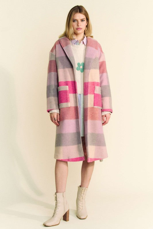 Davi & Dani Tied Color Block Collared Neck Coat - Classique Collection