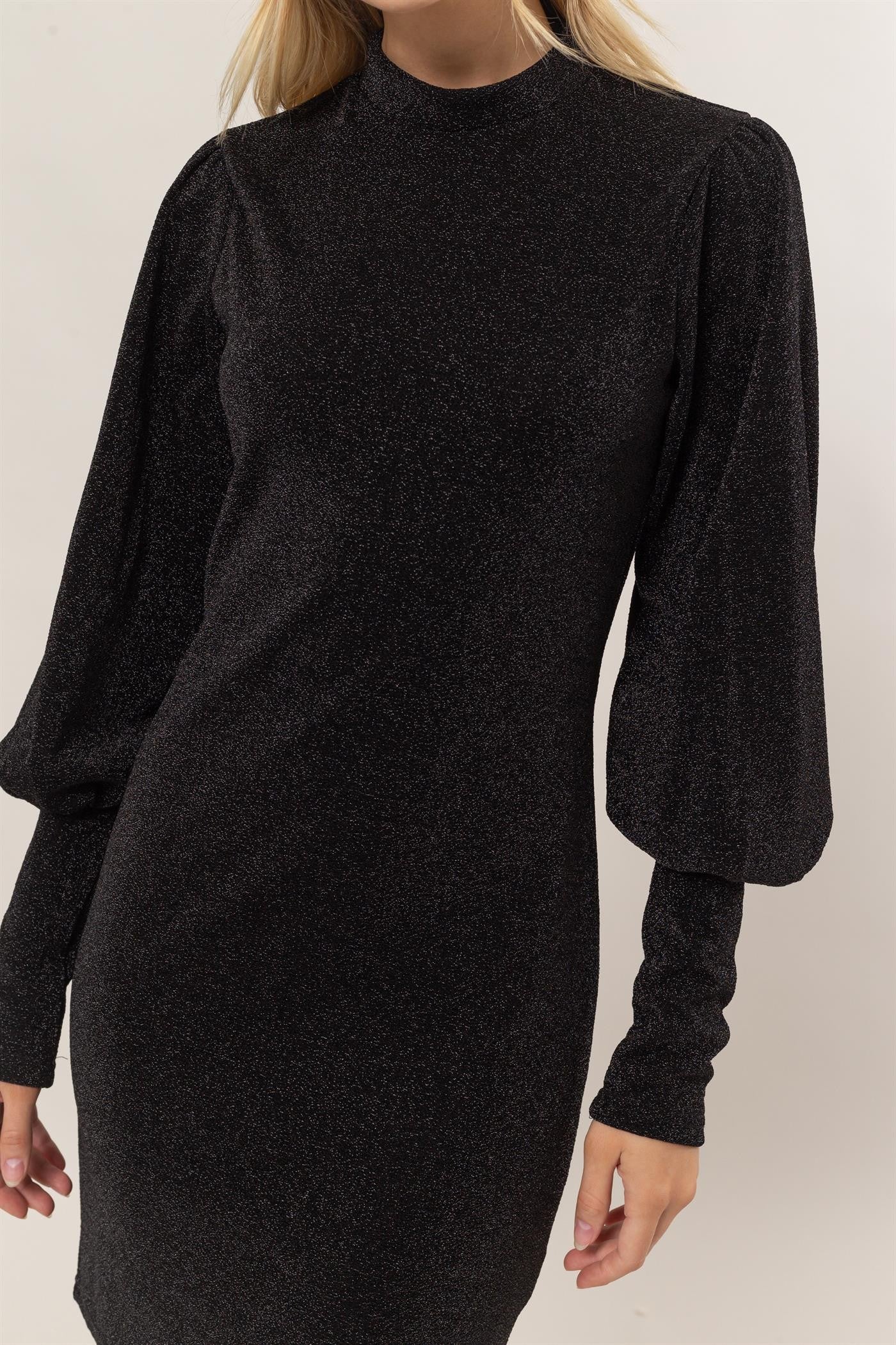 HYFVE Glitter Mock Neck Long Sleeve Mini Dress - Classique Collection