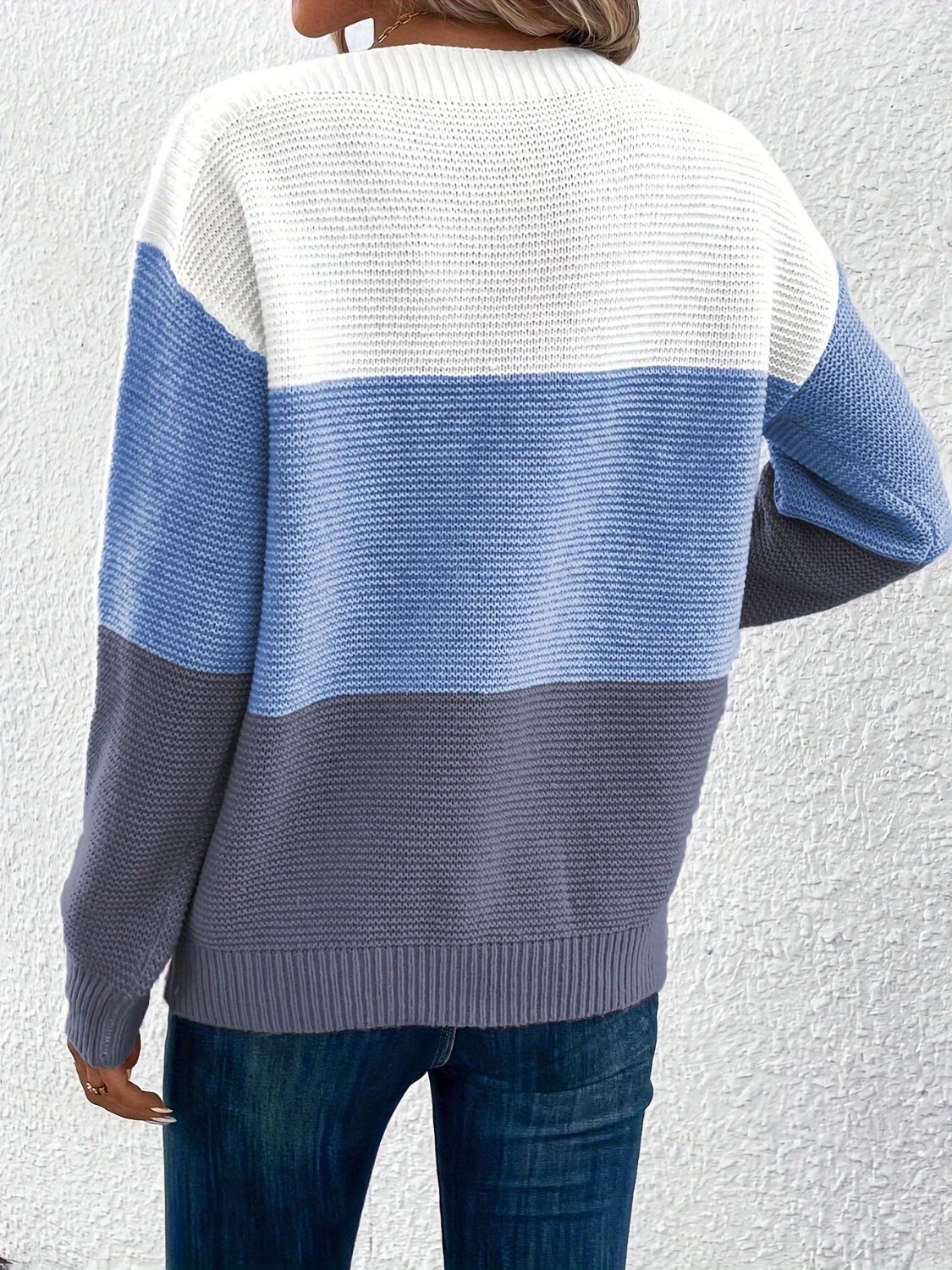 Color Block Boat Neck Sweater - ClassiQ