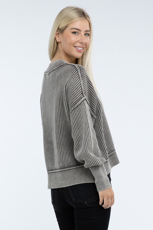 Washed Side Slit Oversized Cropped Sweater - Classique Collection