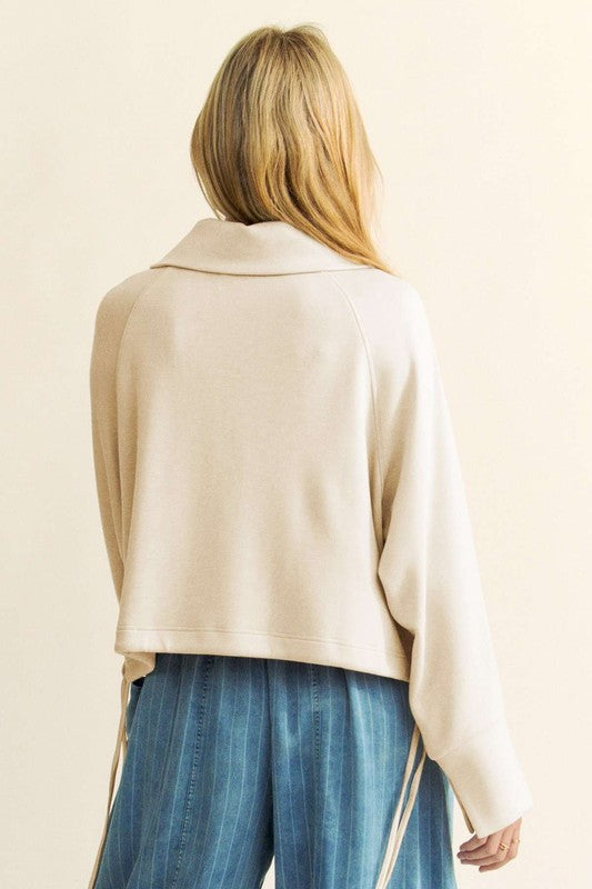 Davi & Dani Drawstring Hem Half Zip Raglan Sleeve Sweatshirt - Classique Collection