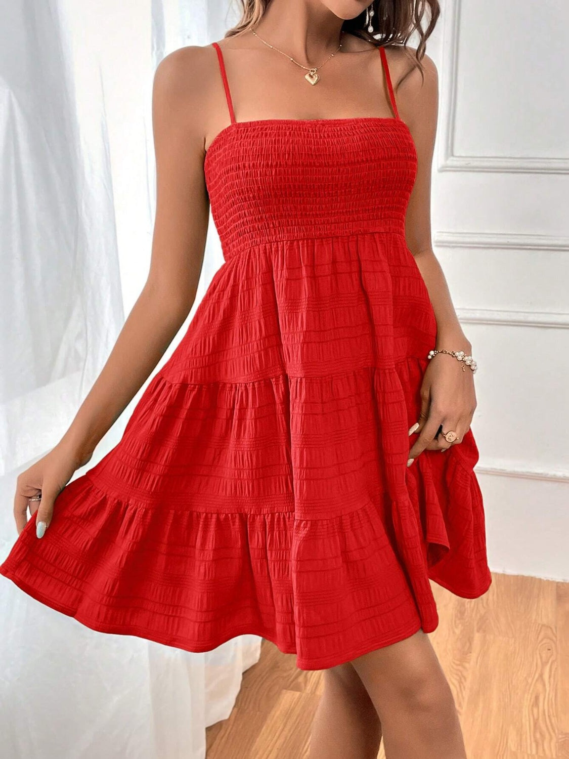 Smocked Tiered Sleeveless Mini Dress - Classique Collection