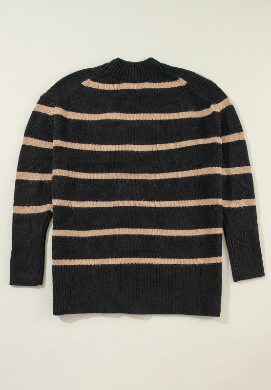 Striped Button Down Long Sleeve Cardigan - ClassiQ