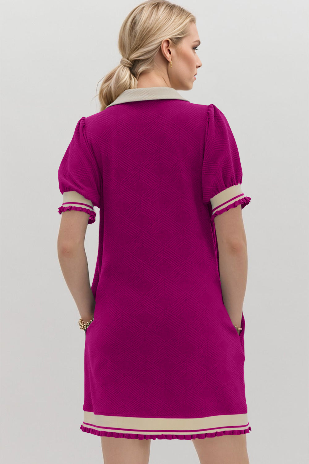 Oh Frill Contrast Trim Johnny Collar Short Sleeve Mini Dress - Classique Collection