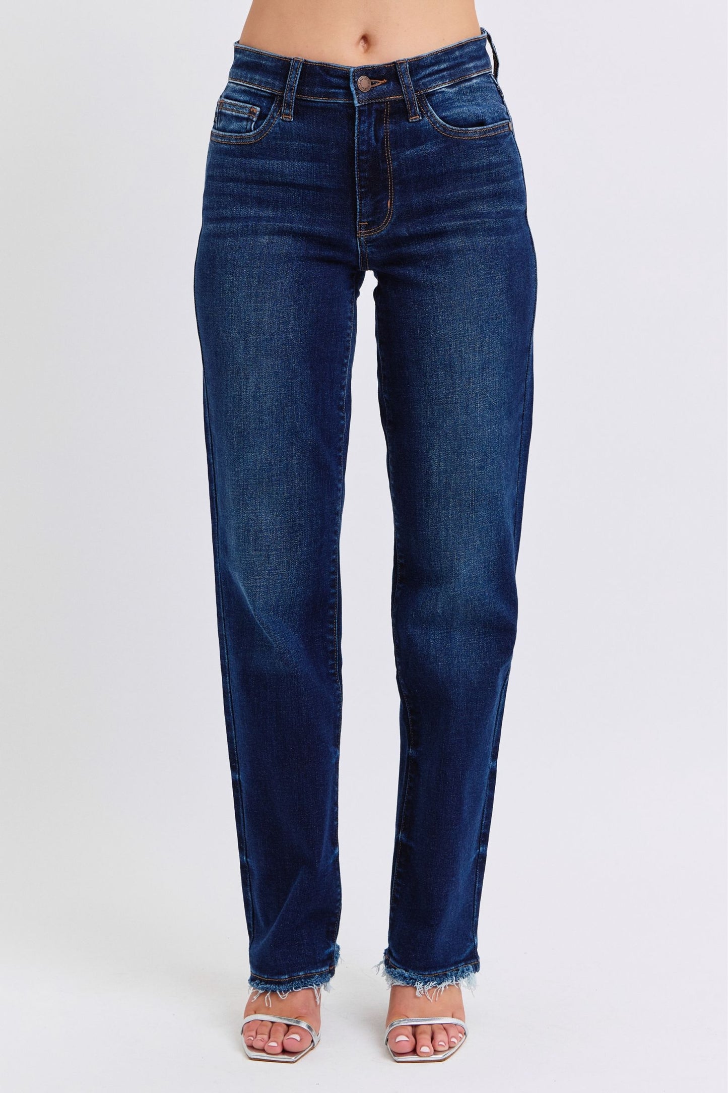 Judy Blue Full Size Raw Hem Straight Leg Jeans - Classique Collection