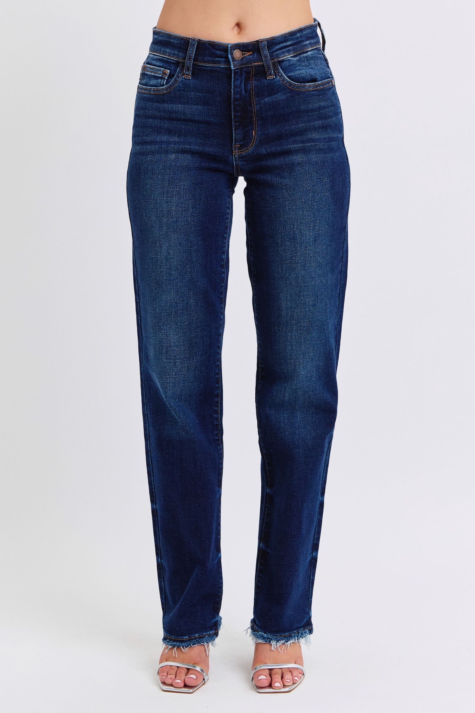 Judy Blue Full Size Raw Hem Straight Leg Jeans - Classique Collection